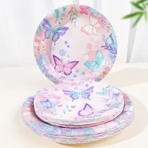 120pcs Pink Butterfly Theme Party Supplies Kit (24 Guests), Spring Floral Disposable Tableware Set, Fairy Princess/ Girl's Birthday/ Tea Party Decorations, Includes Plates, Cups, Napkins, Forks, New Year, Valentine's Day