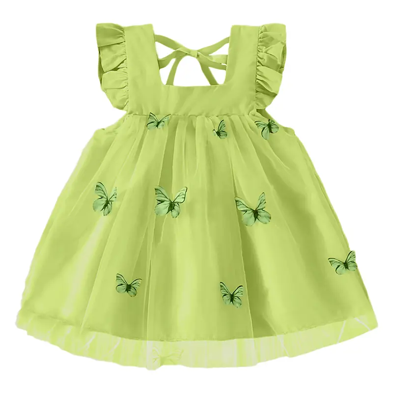 Baby Girls Summer Dress, Fly Sleeve Square Neck 3D Butterfly Tutu Tulle Dress Infant Outfit