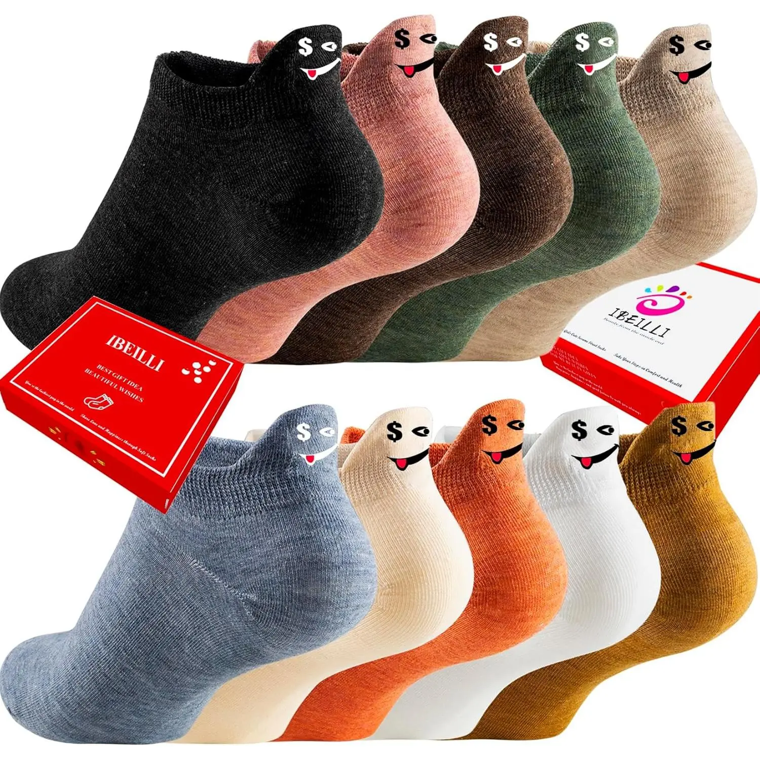 Women's 10 Pairs Cotton Socks, Cute Kawaii Embroidered Cartoon Prints Low-Cut Ankle Socks for Ladies, All-Seasons Sports & Outdoor Accessories, Sock, Lady