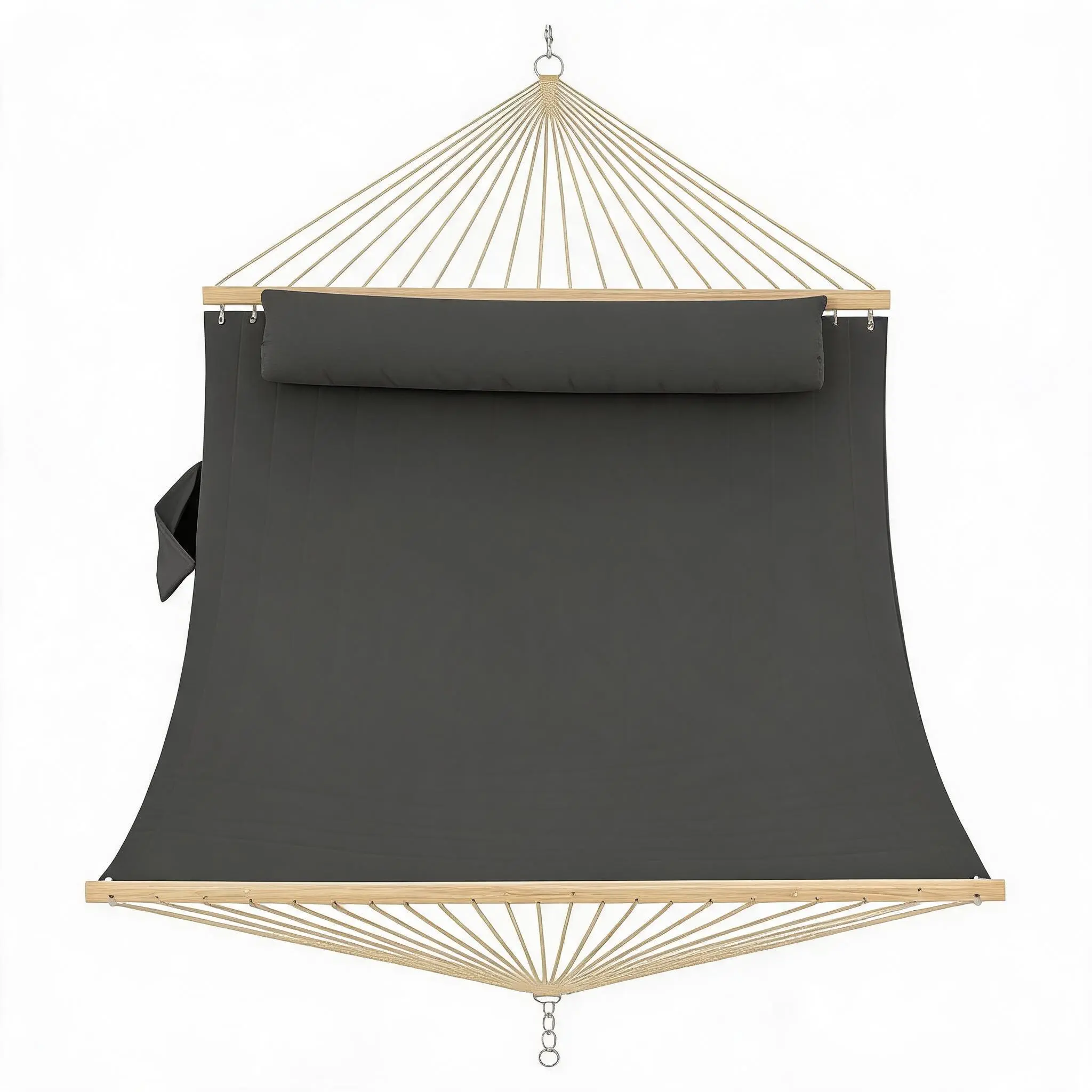 Quilted Double Hammock for 2 Adults – Extra Large Swing Bed with Hardwood Spreader Bars, Detachable Pillow, Weather-Resistant, 450lbs Capacity – Outdoor Patio Garden Lounger