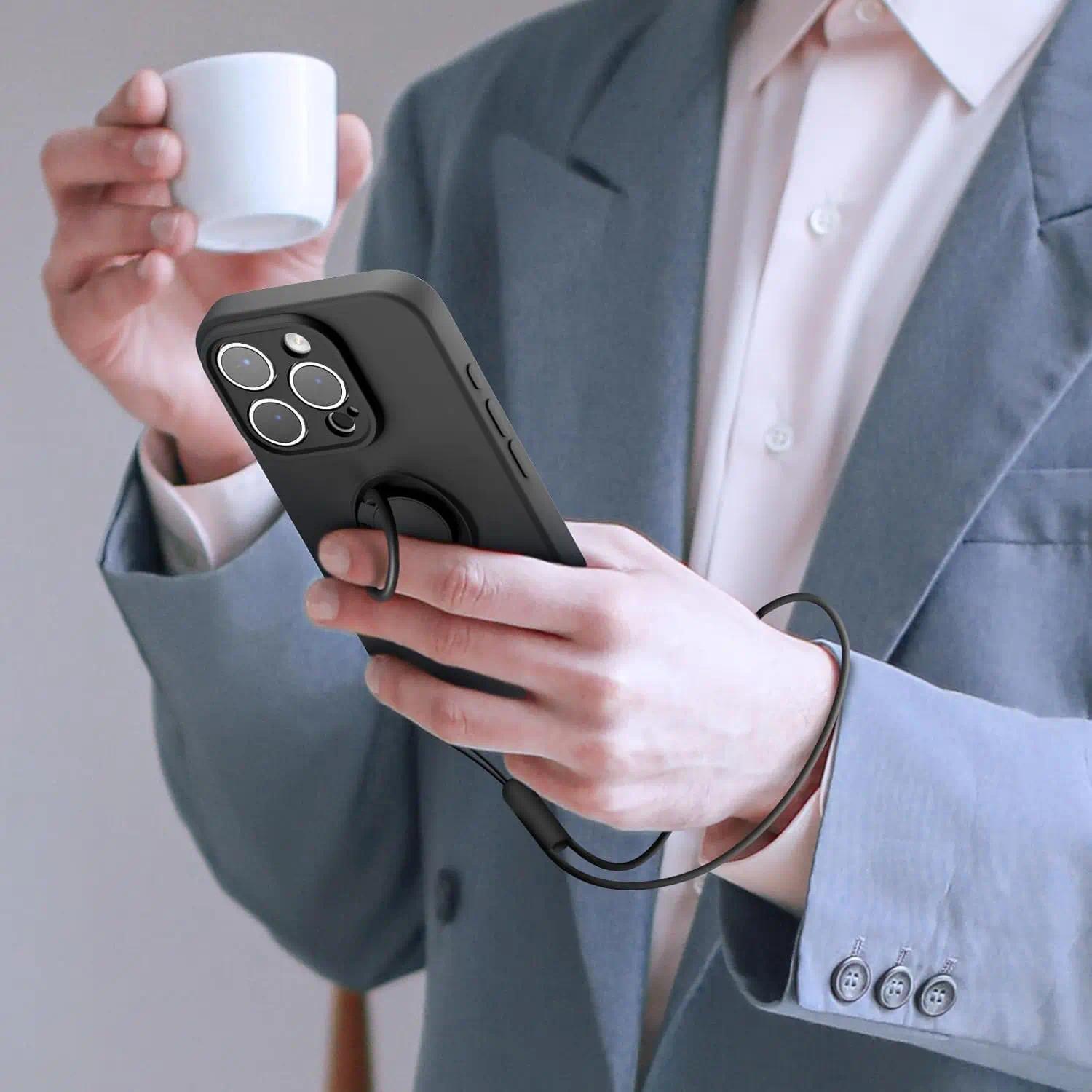 Phone Case for iPhone 16/15/14/13/12 Pro Max Plus Case with Ring Stand, Military Grade Drop Protection Liquid Silicone Slim Design Support Magnetic Car Mount, Shockproof Protective Phone Cases