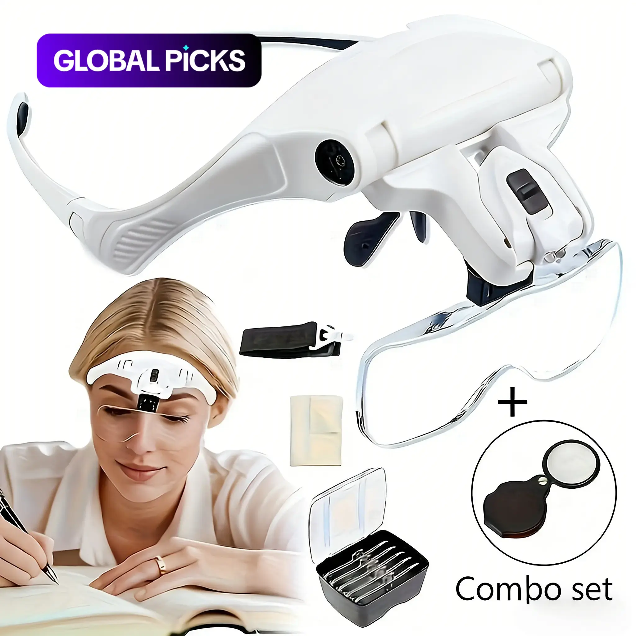 Headband Magnifying Glass, 5x Magnification, Durable ABS Frame, Dual LED Light, Tool for Reading, Clock Repair, Inspection, Jewelry & Microcarving #GLOBAL PICKS
