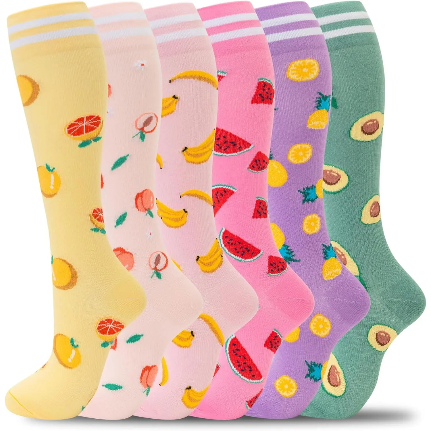 fenglaoda Compression Socks  Women Men Support Circulation 6 Pairs Socks  Nurse, Travel, Flight