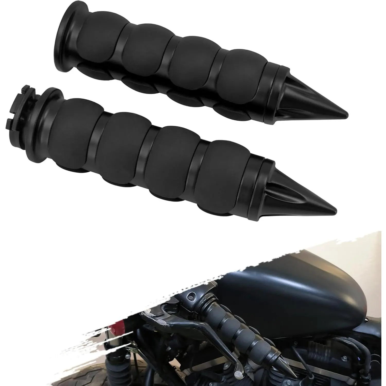 1 Pair Aluminum-Black Rubber 1" (25mm) Motorcycle Hand Grips, Fit for Harley Sportster XL 883/1200 (1996-2022), Touring FLHR, Dyna, Softail Fat Boy Choppers & Honda Models