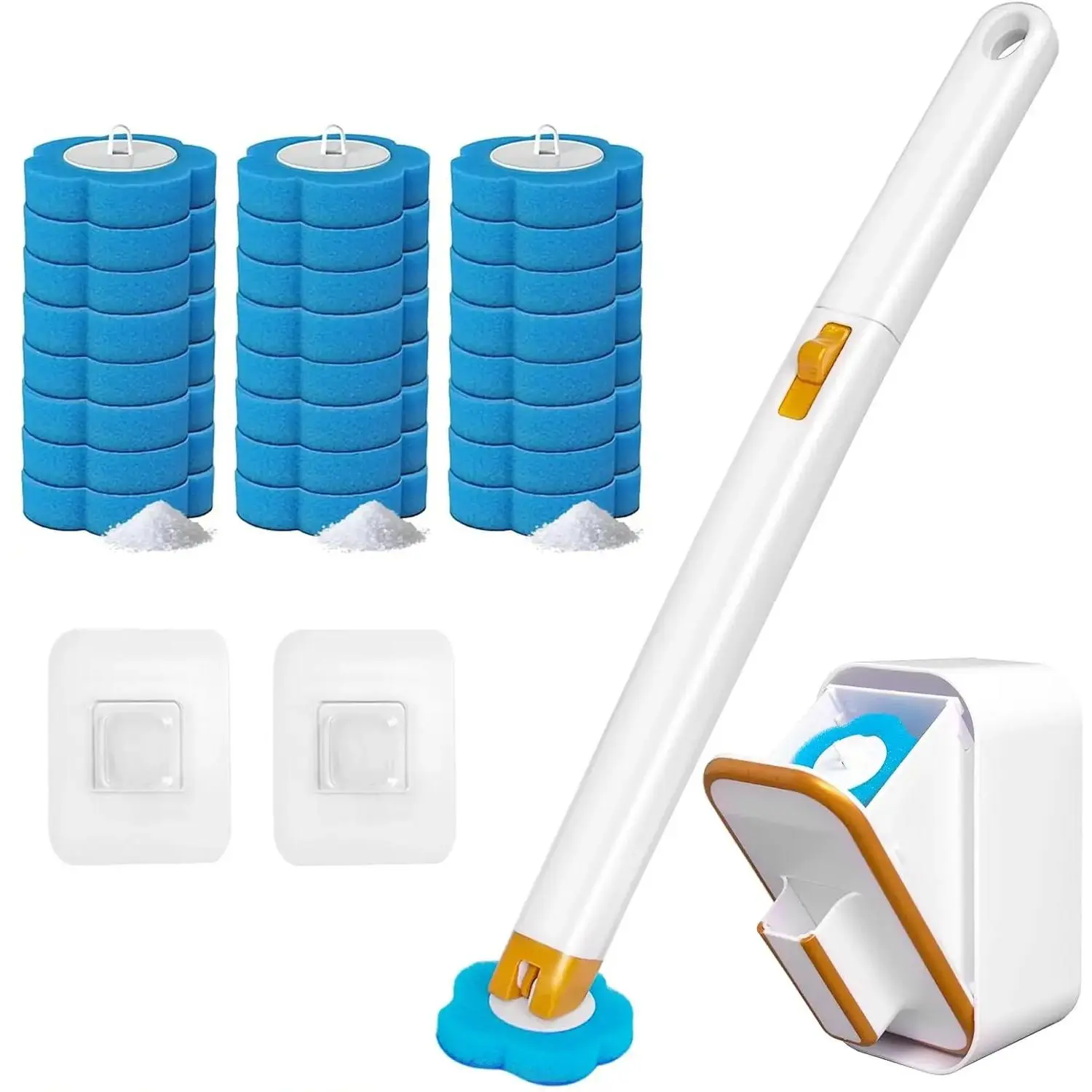Wall-Mounted Disposable Toilet Brush Set with 18 Refills, Holder, and Flexible Head, Deep Cleaning Toilet Bowl Wand System for Hygienic Bathroom Maintenance, Compact, Functional