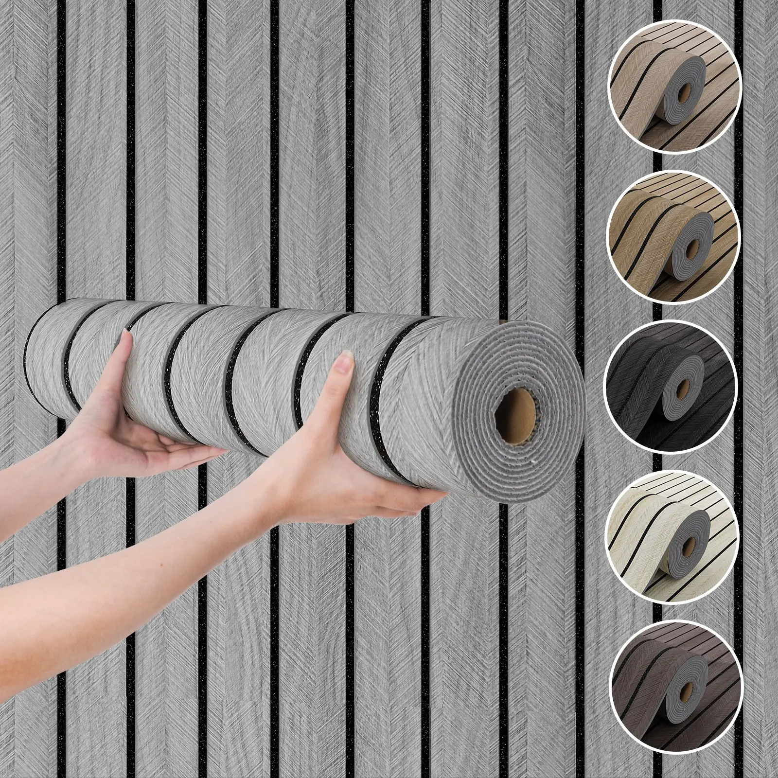 A Roll of 3D Grooved Wood-Grain Wall Panels, Faux Wood Wallpaper, Self-Adhesive, Waterproof, Sound-Insulating with Matte Wood Surface, Easy to Clean and Install, Removable, Perfect for home decor