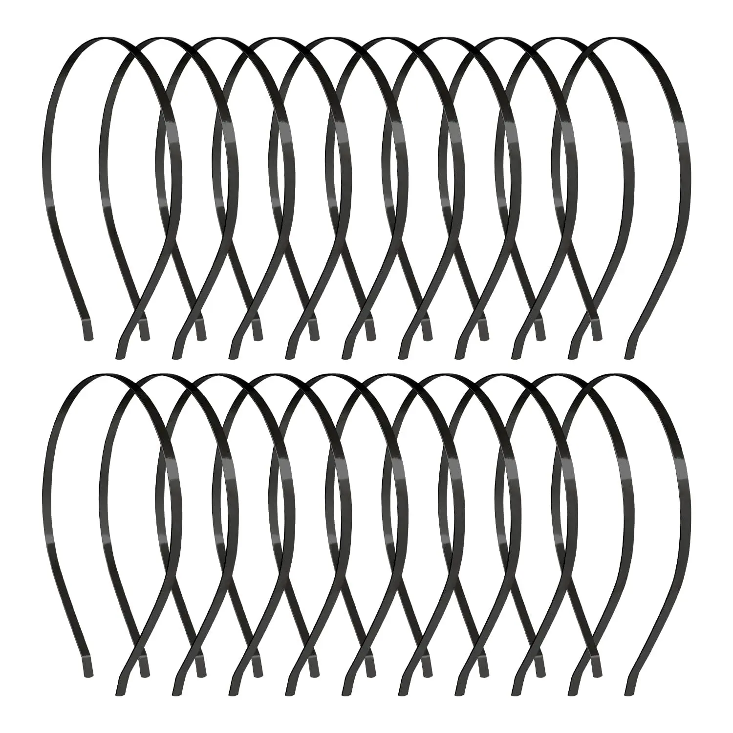 20 Pack Bulk 5 MM Wide Thin   Black Plain Blank Hard Metal Headbands Base Hair Bands Clasps Tiara DIY Craft Accessories for Women (Black)