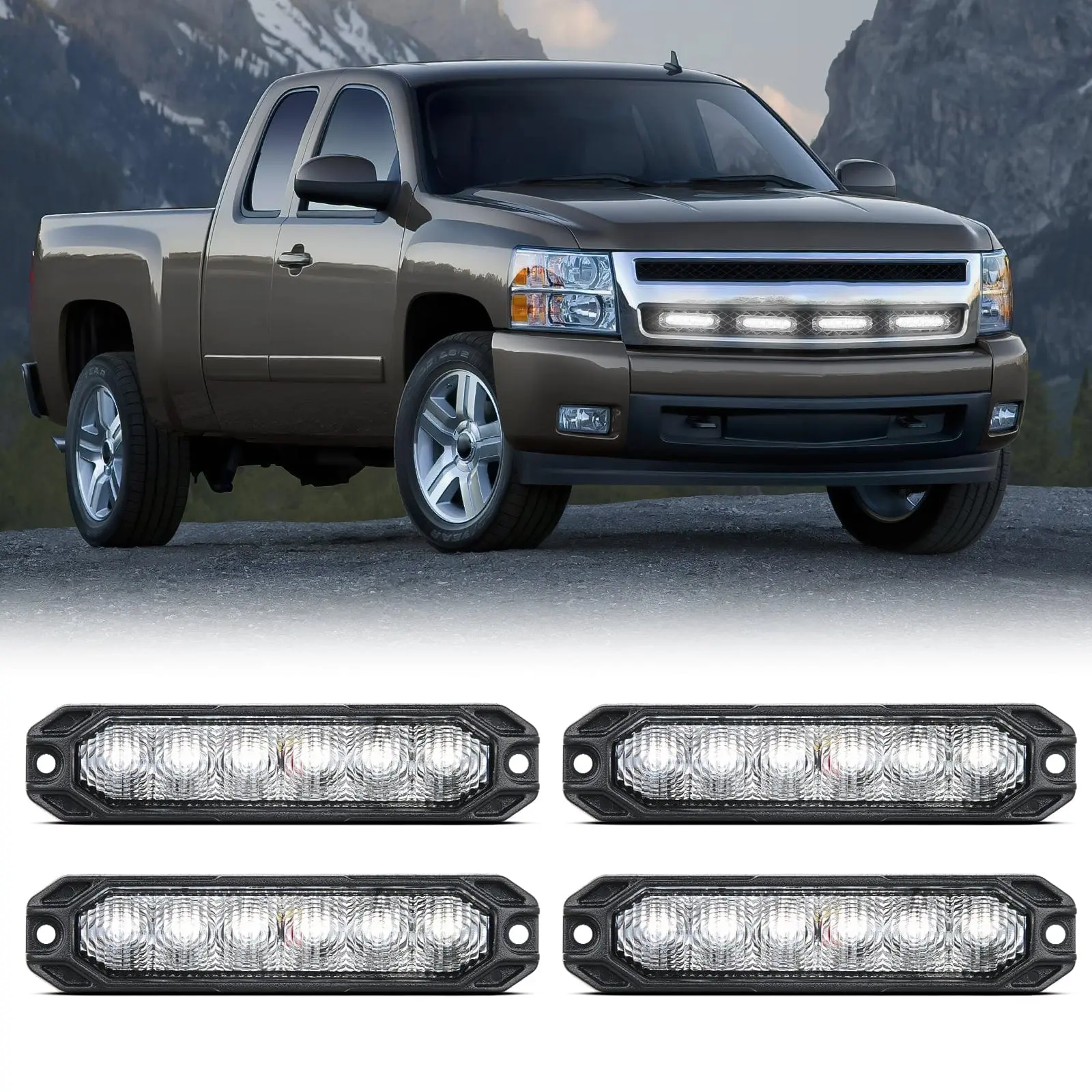Nilight 4PCS 6-High-Brightness LED White Strobe Lights with 17 Flash Modes, ABS Construction, 12V-24V Compatibility, for Fire Trucks & Pickups, Suitable for Day & Night Use