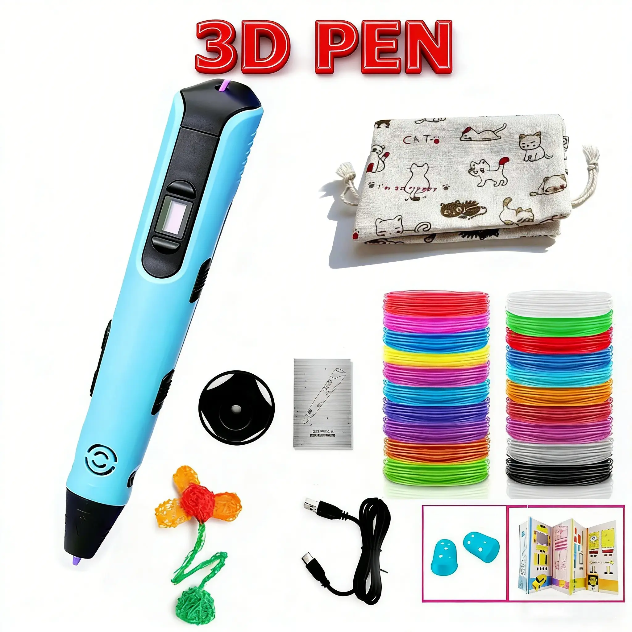 Creative 3D Pen Set (with 18m Filament & Storage Pouch), Professional 3D Printing Tools, Perfect for 3D Craft Enthusiasts and Design Professionals