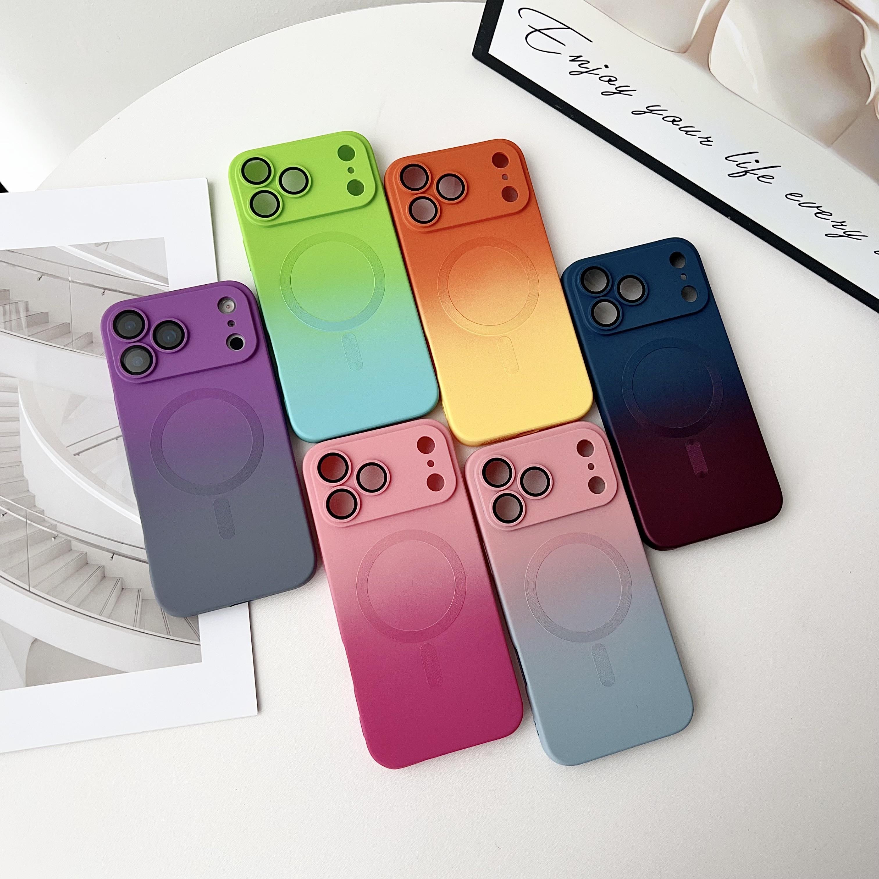 For iPhone 17 Pro Max 16 15 14 13 Pro/plus Magnetic Luxury Gradient Design Soft Liquid Silicone with Camera Lens Protector Case