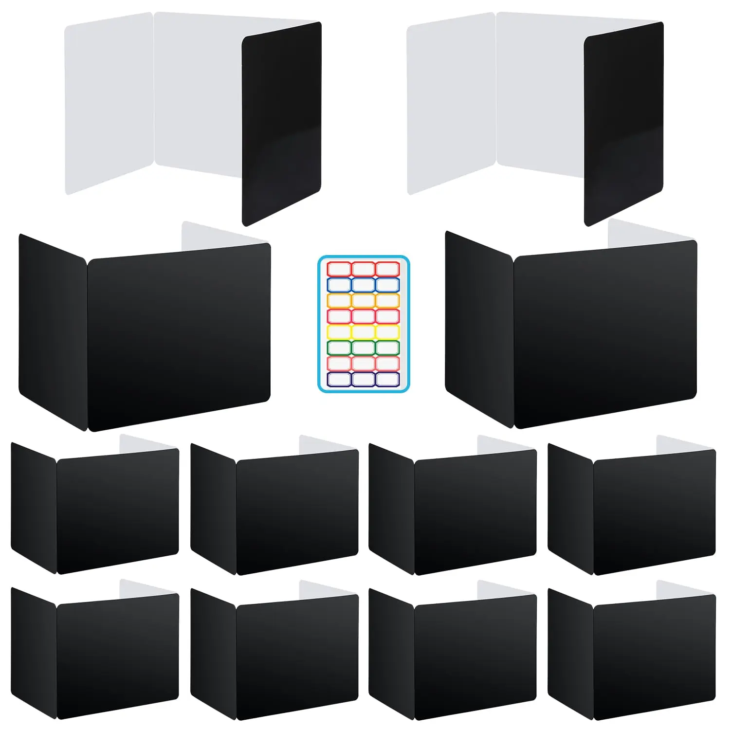 12 count Desk Dividers for Students, Coated Paper  Shields Folder for Students,  Folders for Students Desks, Test Divider Classroom Teacher Supplies Office , Black