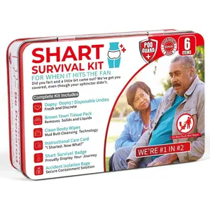 Funny Shart Survival Kit, Ultimate Poop Prank Humorous Gag Gift Set Contains Wet Wipes, Disposable Underwear, Tissues and Hilarious Badge.Novelty Fart Potty Pack Great for Friends or Family