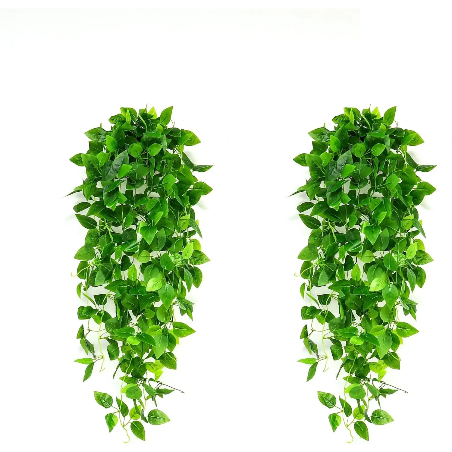 2 Pack Shiny Iron Artificial Pothos Vine Greenery Garlands, Indoor Outdoor Table & Wall Decor for Patio, Living Room (No Baskets), Plants, Decoration