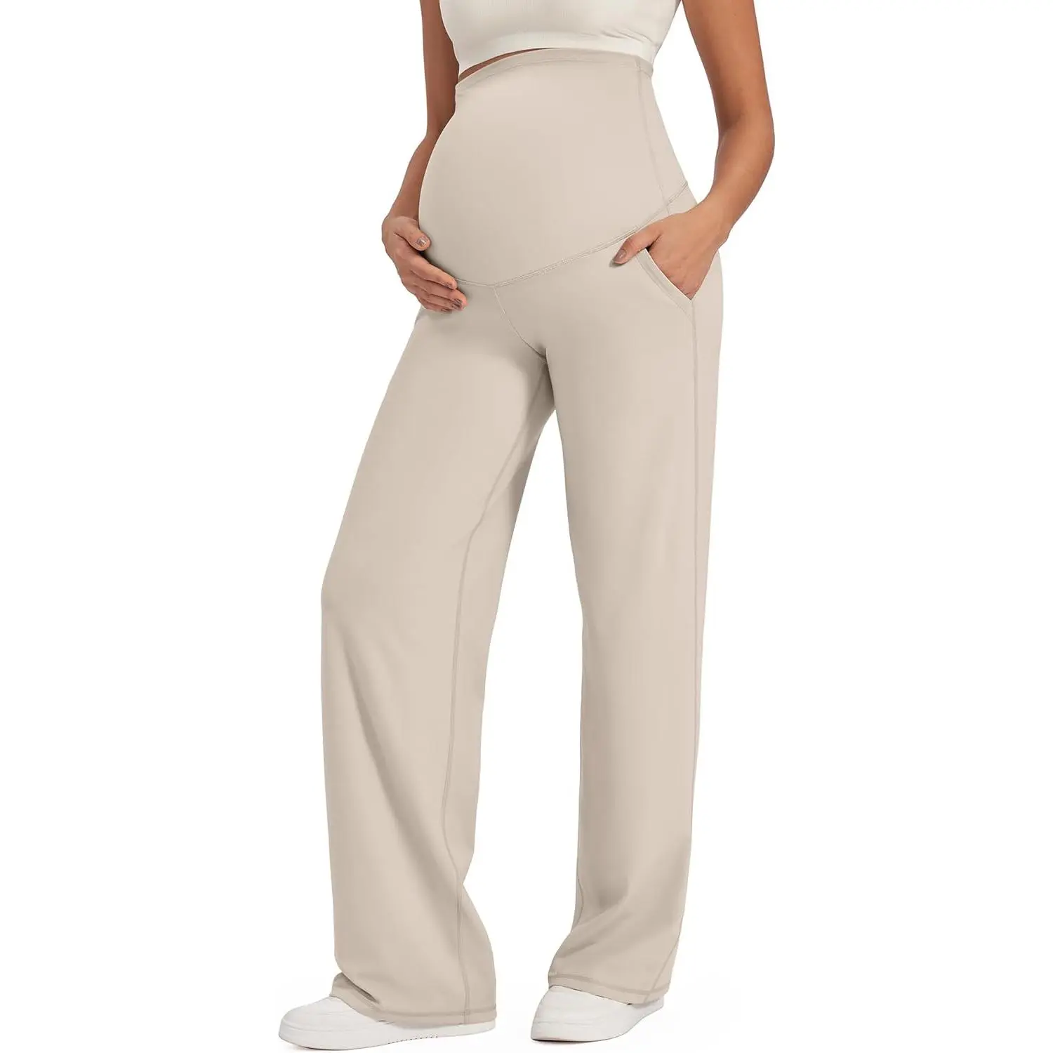 Maternity Pants Over the Belly Yoga Dress Work Stretchy Lounge Pregnancy Wide Leg Trousers with Pockets clothing top shorts outfit