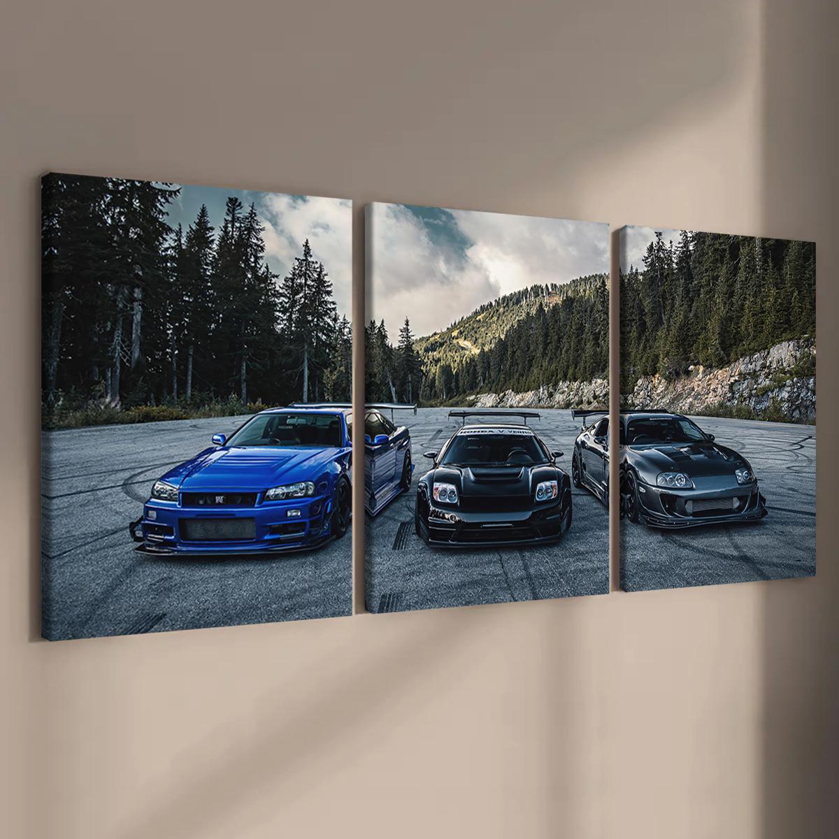 Car Pattern Canvas Painting with Frame, Modern Cool Design, Unique Artwork, 3 Counts/set Modern Wall Art Painting, Wall Art Decor for Home Living Room Bedroom Office, Art Wall Decoration #GLOBAL PICKS