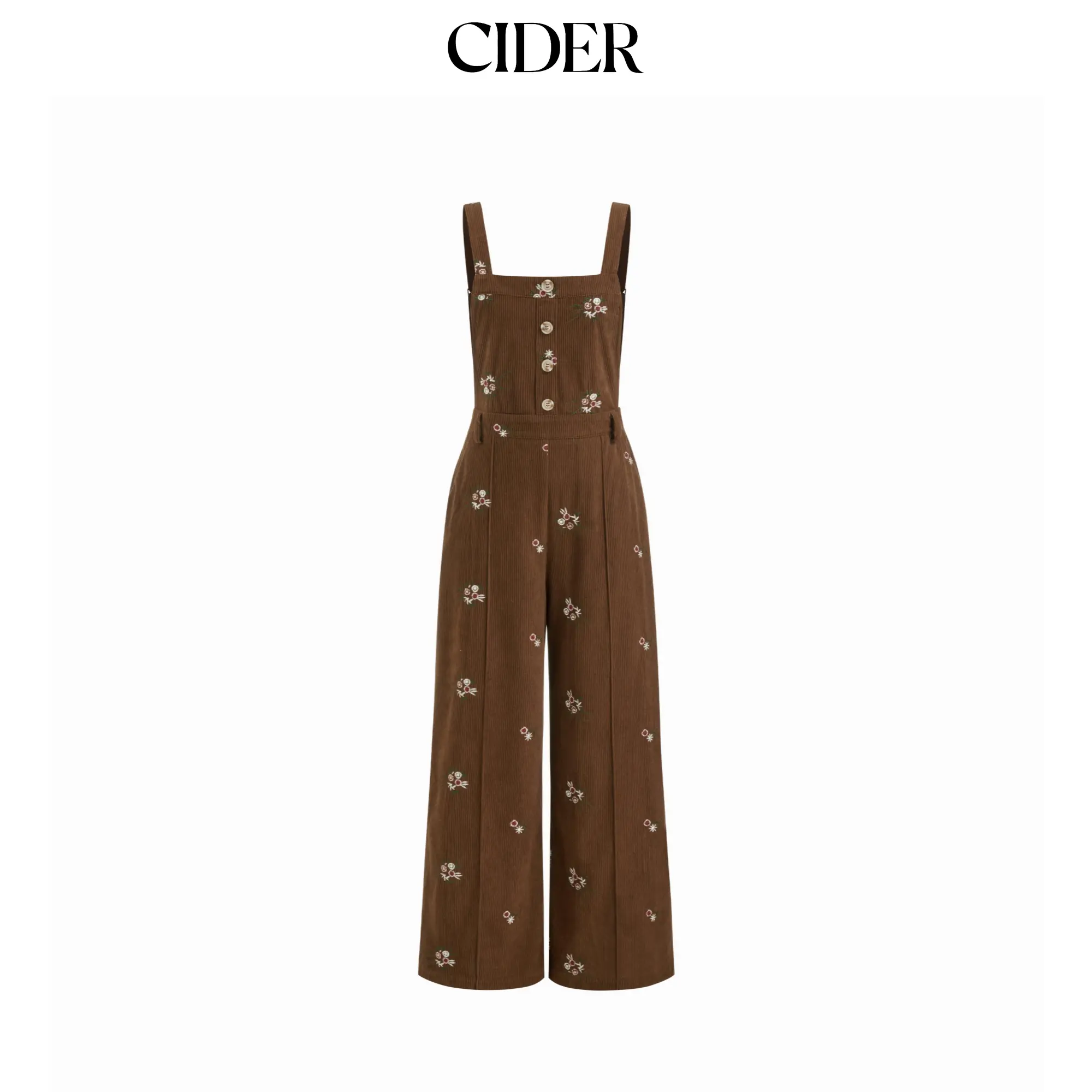 Cider Corduroy Floral Backless Pocket Wide Leg Jumpsuit
