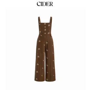 Cider Corduroy Floral Backless Pocket Wide Leg Jumpsuit