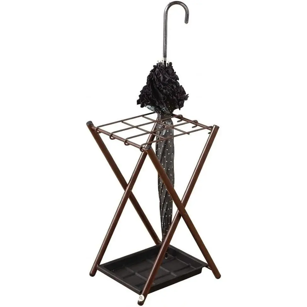 Umbrella Rack with Drip Tray, Folding Entryway Storage Stand Organizer Bin for Home & Office Décor