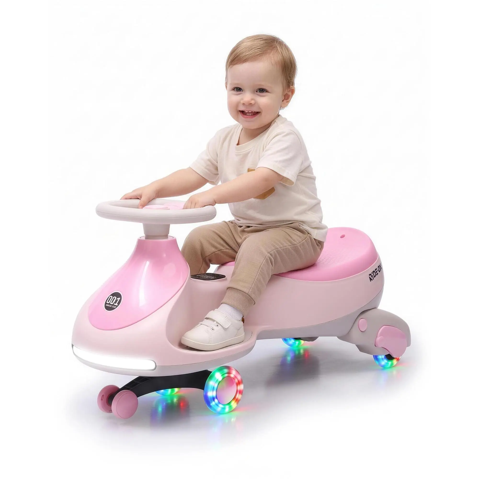 GAOMON 12V Electric Wiggle Car for Kids, 2-in-1 Ride On Toy with Pedal & Power, 360° Steering, Flashing Light-Up Wheels, Music, Indoor Outdoor Use, 130lbs Load, Safe Gift for Toddlers Boys Girls