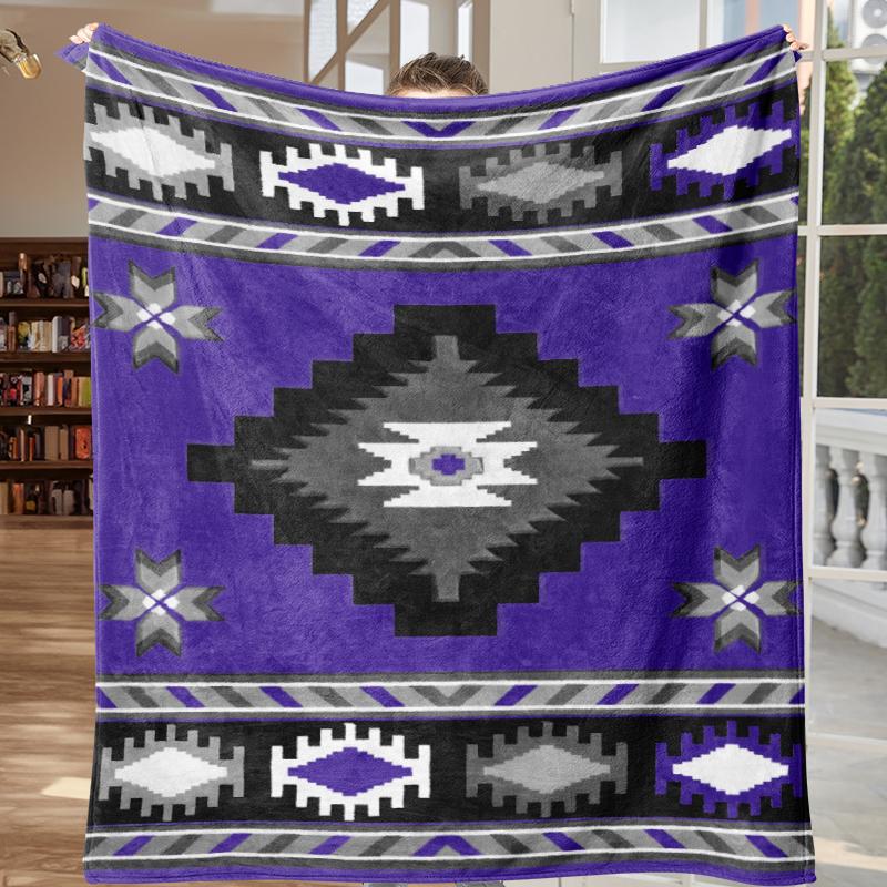 Southwestern Navajo Star & Geometric Blanket Collection – Vibrant Pink Turquoise Purple Classic Vintage Tribal Design Ultra Soft Cozy Plush Fleece Blankets Perfect For Western Boho Cabin Rustic Home Decor