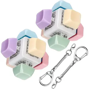 2 Pcs Cube Keyboard Fidget Toy, Keyboard Keychain Decompression Toys, Push Bubble Button Sensory Gifts for Stress and Anxiety Relieve (Macaron Colors)fidget toys