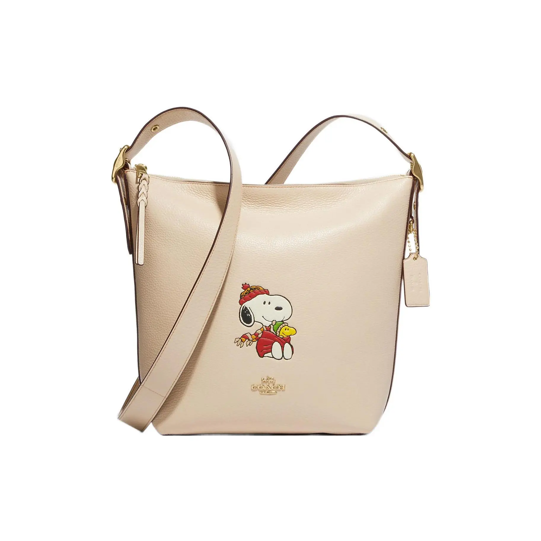 COACH x Peanuts Snoopy Medium Crossbody Bag for Women, Pebbled Leather with Zip Closure and Snoopy Print, Nude