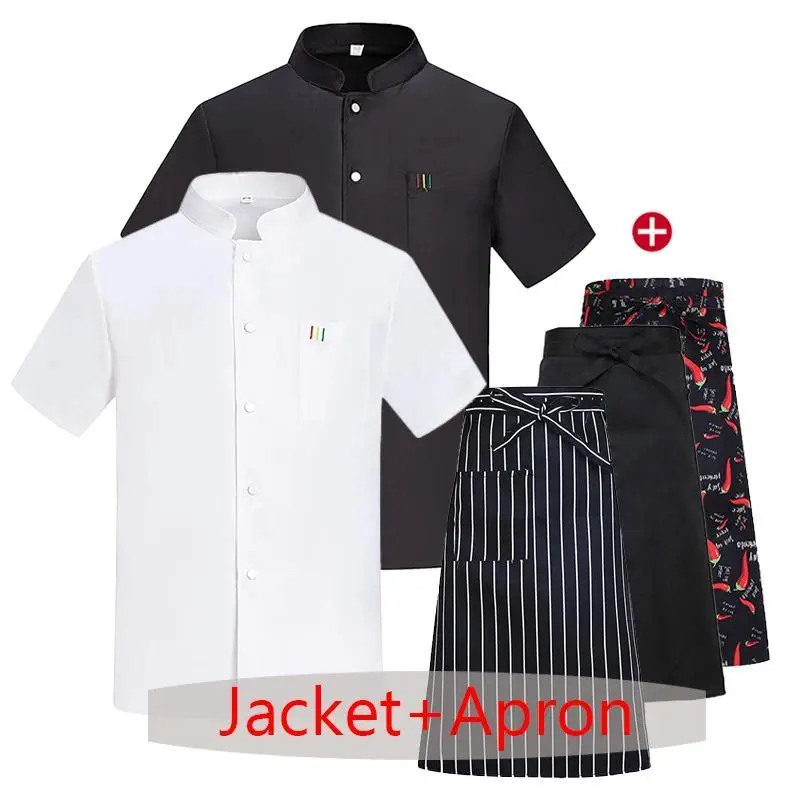 Chef Jacket and Kitchen Apron 2-piece Set Catering Work Uniform Wholesale Hotel Cooking Clothes Bakery Cafe Waiter Workwear