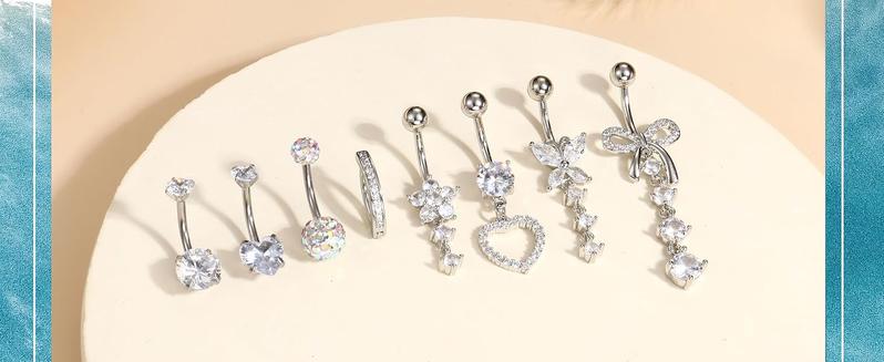 Trendy Summer 316L Surgical Steel Gold Dangle Belly Button Ring for Women Silver Dangly Belly Rings 14G Hypoallergenic Navel Belly Button Piercing Jewelry Bow Heart 10mm/12mm Barbell Length