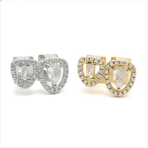 Double-Sided Heart Shaped Hip Hop Grillz, Peach Heart Inlaid Dental Grills, Stylish Rap Performance Accessory, Trendy Statement Dental Decor for Stage & Street Wear