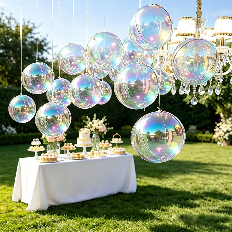 7pcs Transparent Rainbow Dreamy Balloons, Includes 10-Inch 4D Ball, with Straw and Ribbon, Perfect for Birthday, Wedding, Christmas, Outdoor Events