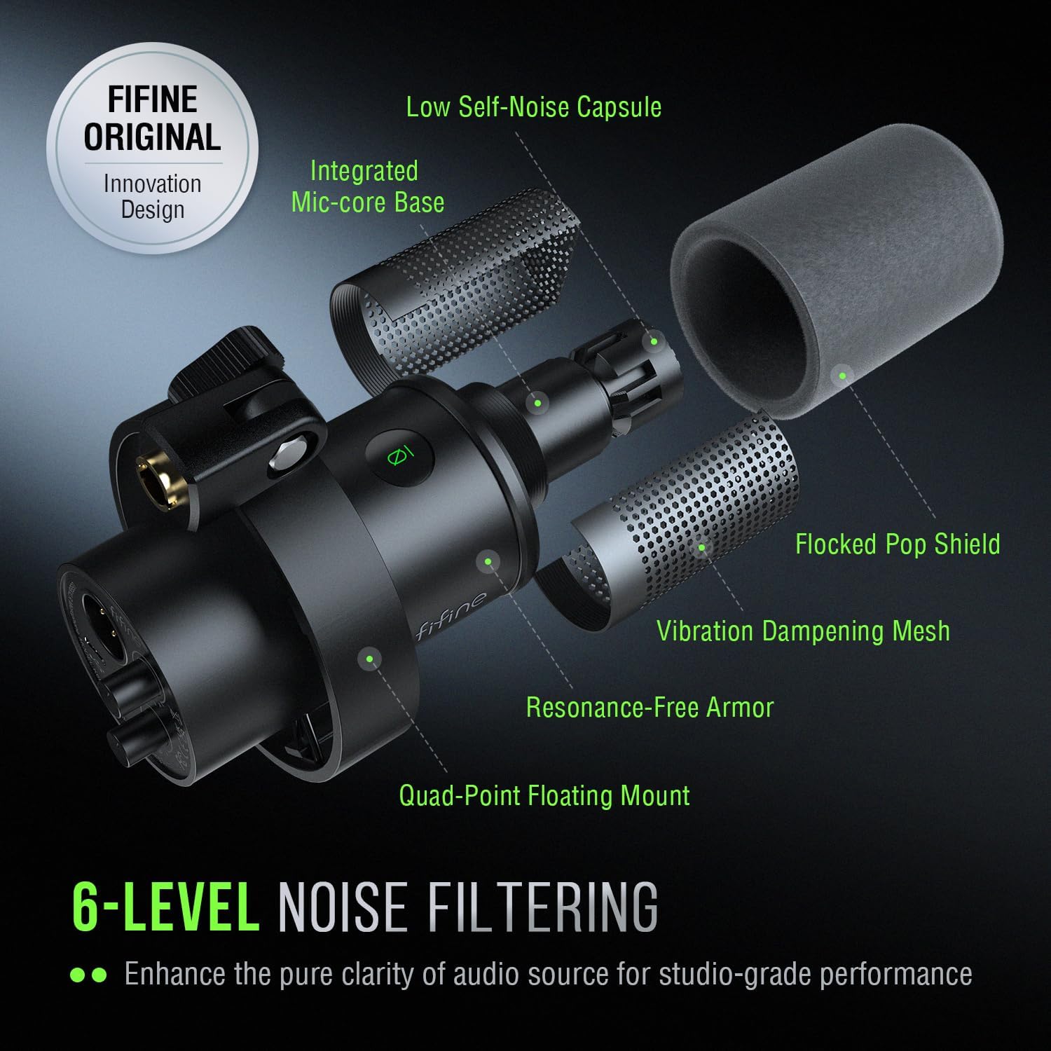 Dynamic Microphone, XLR/USB Podcast Recording PC Microphone for Vocal Voice-Over Streaming, Studio Metal Mic with Mute, Headphone Jack, Monitoring Volume Control, Windscreen-Amplitank K688