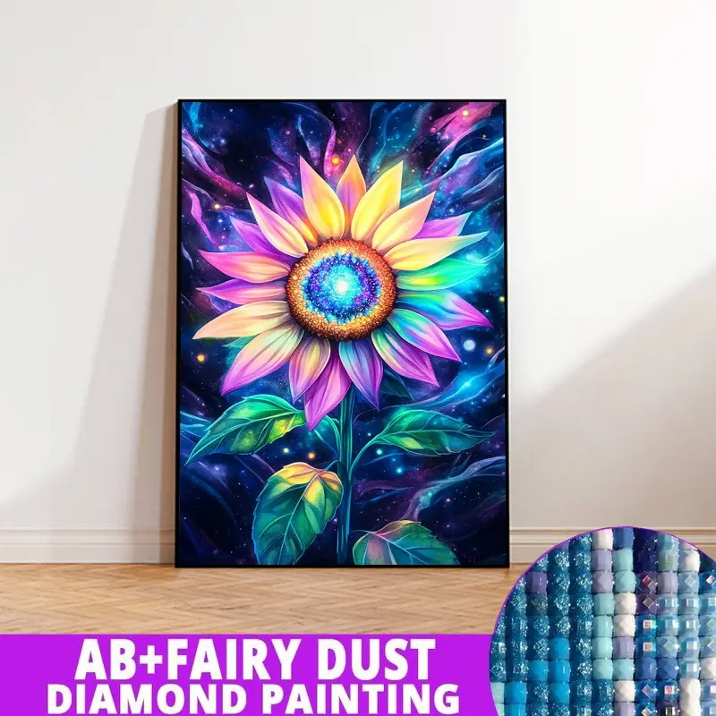 1PC framedless 5D Diamond Painting Kit-Colorful Sunflower in Cosmic Background Colorful Sunflower in Cosmic Background -Ornament Decorations for Home Resin Diamonds, AB Diamonds & Fairy Dust, Perfect for Adult Diamond Lovers,Holiday Gift