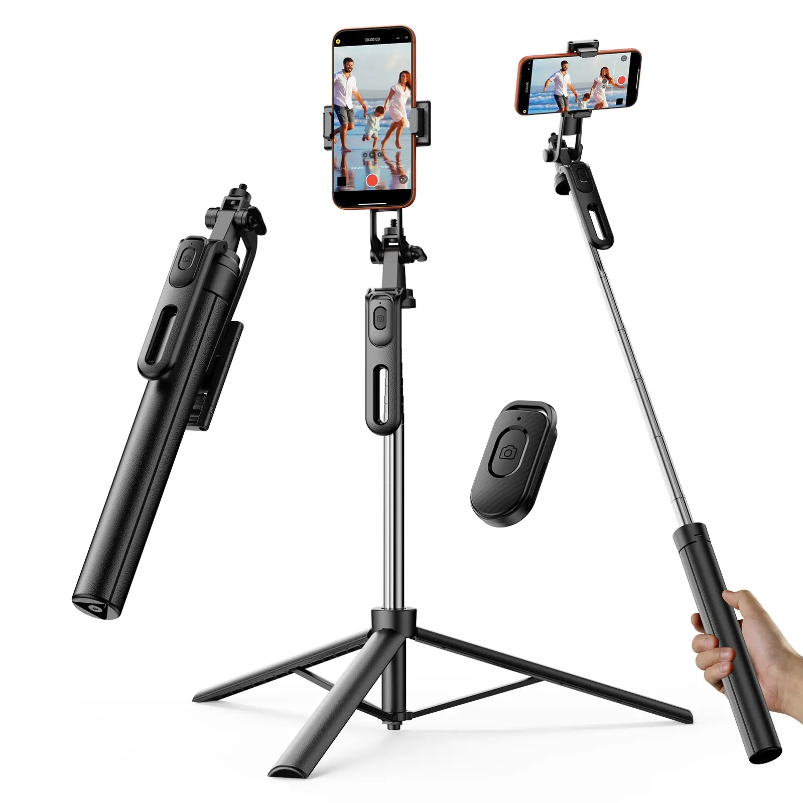 Expandable 1.8m Tripod Selfie Stick, Wireless Bluetooth-compatible Remote, Portable Smartphone Tripod Stand, 360° Rotation, iOS & Android Compatible, Smartphone Camera Accessories