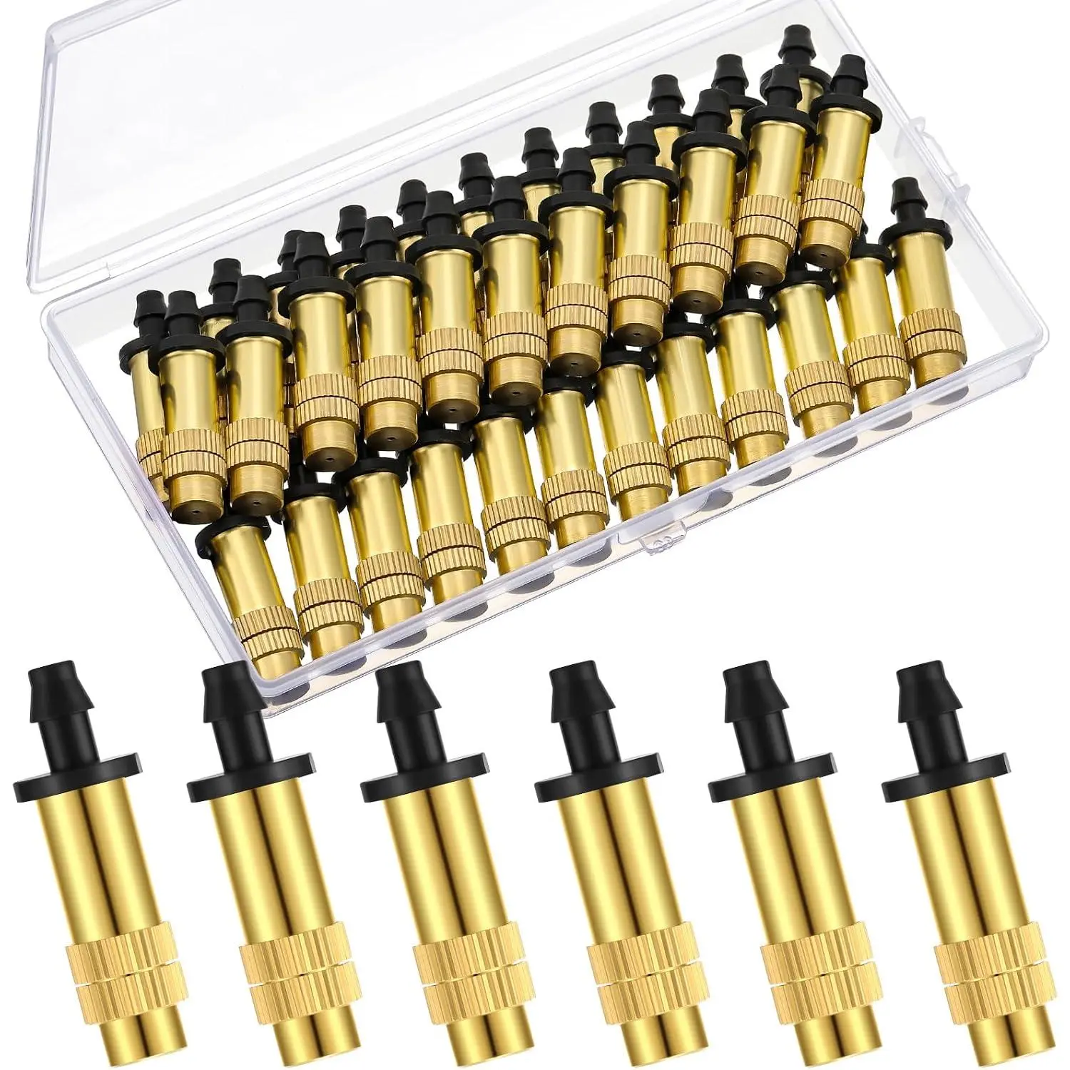 50 Pack 1/4" Adjustable Copper Misting Nozzles, Atomizing Spray Emitters Drip Irrigation Sprinkler Heads for Garden, Greenhouse, Agricultural, Patio Misting, Outdoor Cooling System(Long)