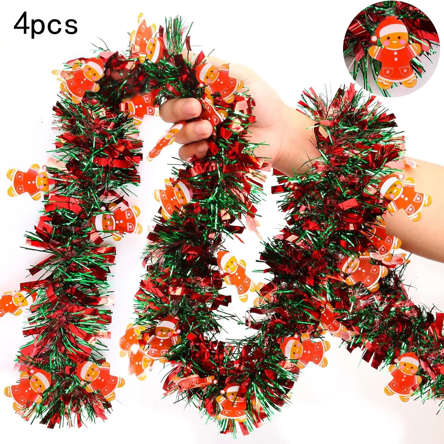4pcs Christmas Decoration Ribbons, Santa Claus, Gingerbread Man Pull Decorations, Holiday Ornaments for Fireplace, Stairs, Indoor Outdoor Parties