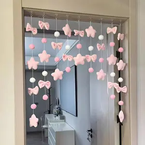 Cute Knot Door Curtain Partition Curtain Bedroom Bay Window Room No Punching Curtain Decoration Girl Heart Decoration DIY