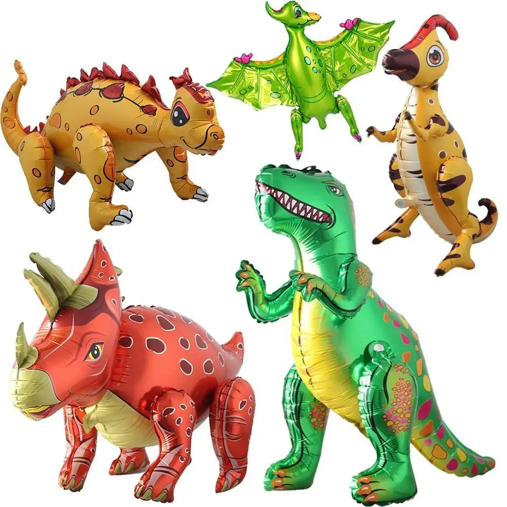 3D Standing T-Rex Jurassic Park Cartoon Print Rubber Foil Balloon - Kids Party Decoration for Birthday Supplies