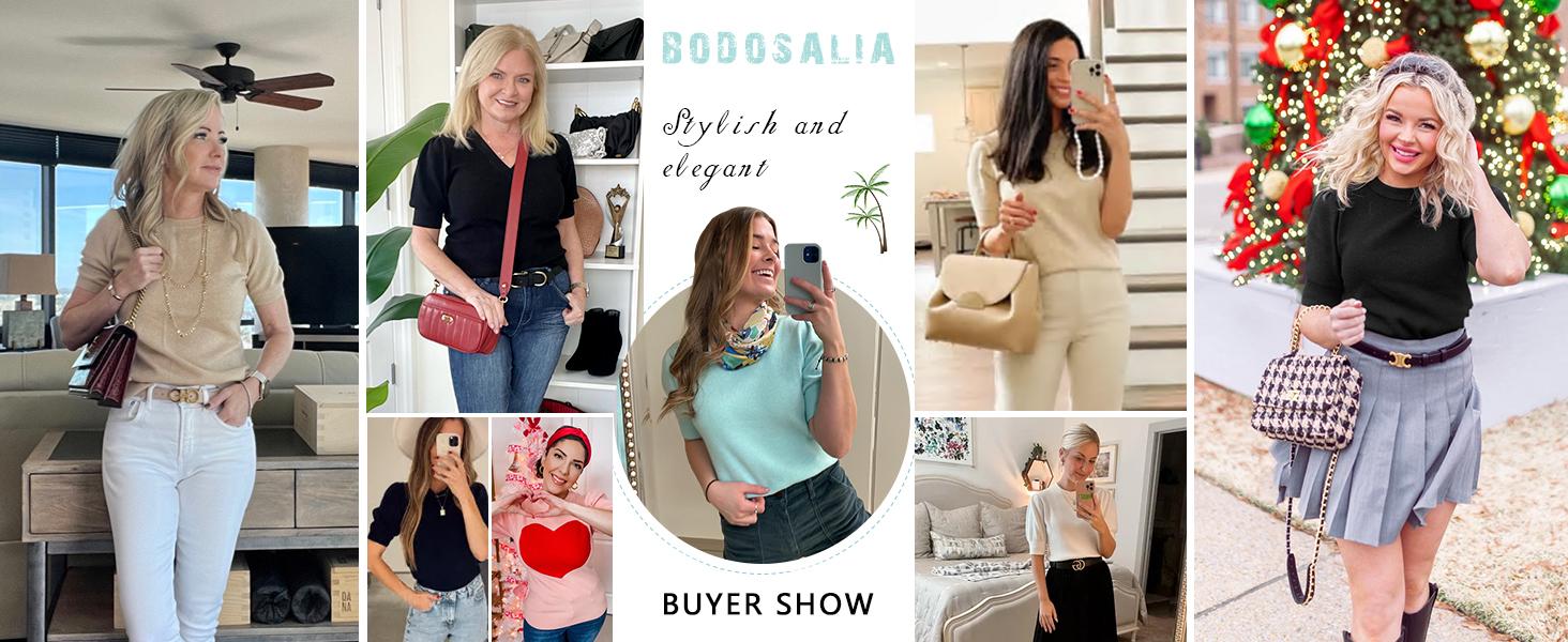 Saodimallsu Womens Puff Short Sleeve Sweater Casual Summer Crew Neck Pullover Tops Ribbed Knit Sweater Blouse SpringStatements