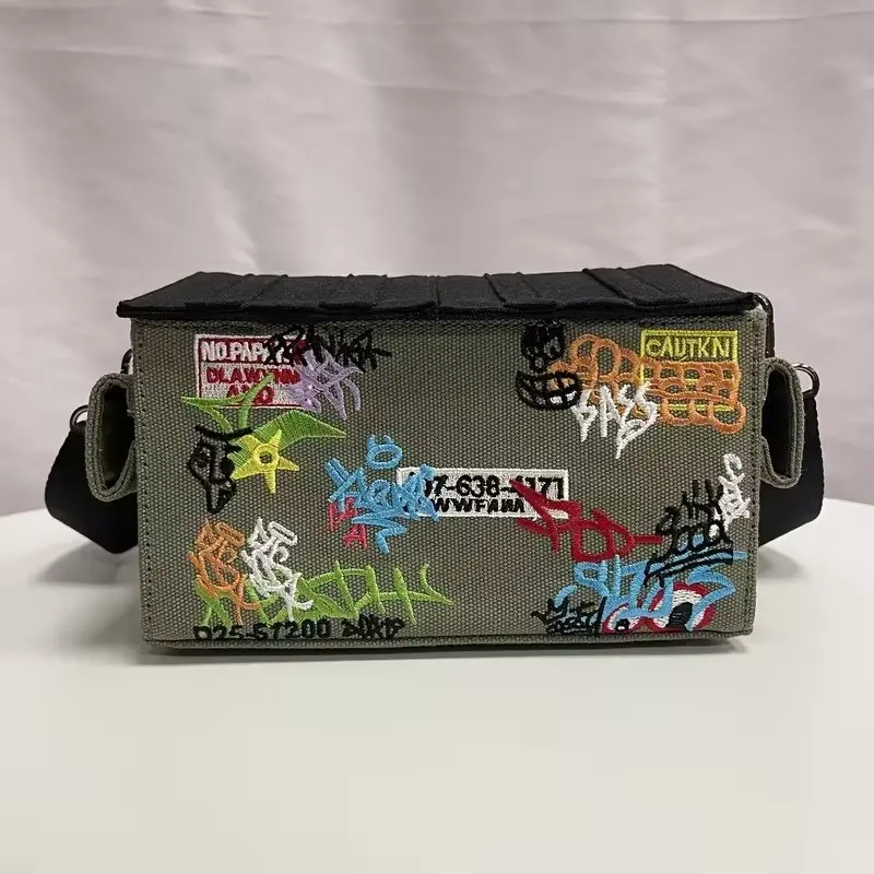 Creative City Graffiti Trash Can Canvas Crossbody Bag, Artsy Bag, Women's Unique Shoulder Bag, Large Capacity, Ideal for Daily Commute, Perfect Gift