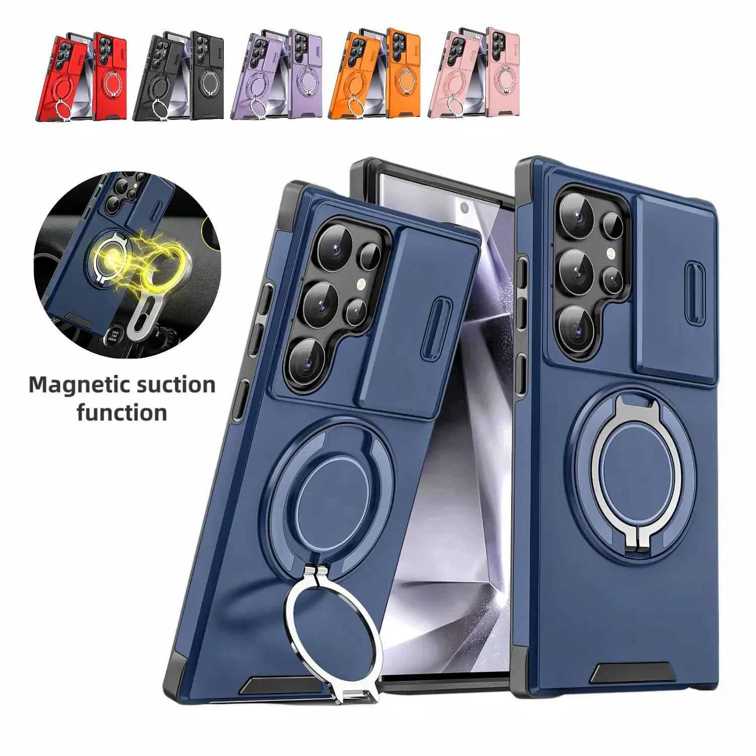 Military-Grade Magnetic Durable Slim Fit Phone Case for Samsung S26 Ultra, Multi-Model PC + TPU Shockproof Cover with Rotating Stand, Camera Protection (Fits S25-S21 Ultra, Galaxy Z Flip7-Z Flip8, A-Series) | Mobile Accessories