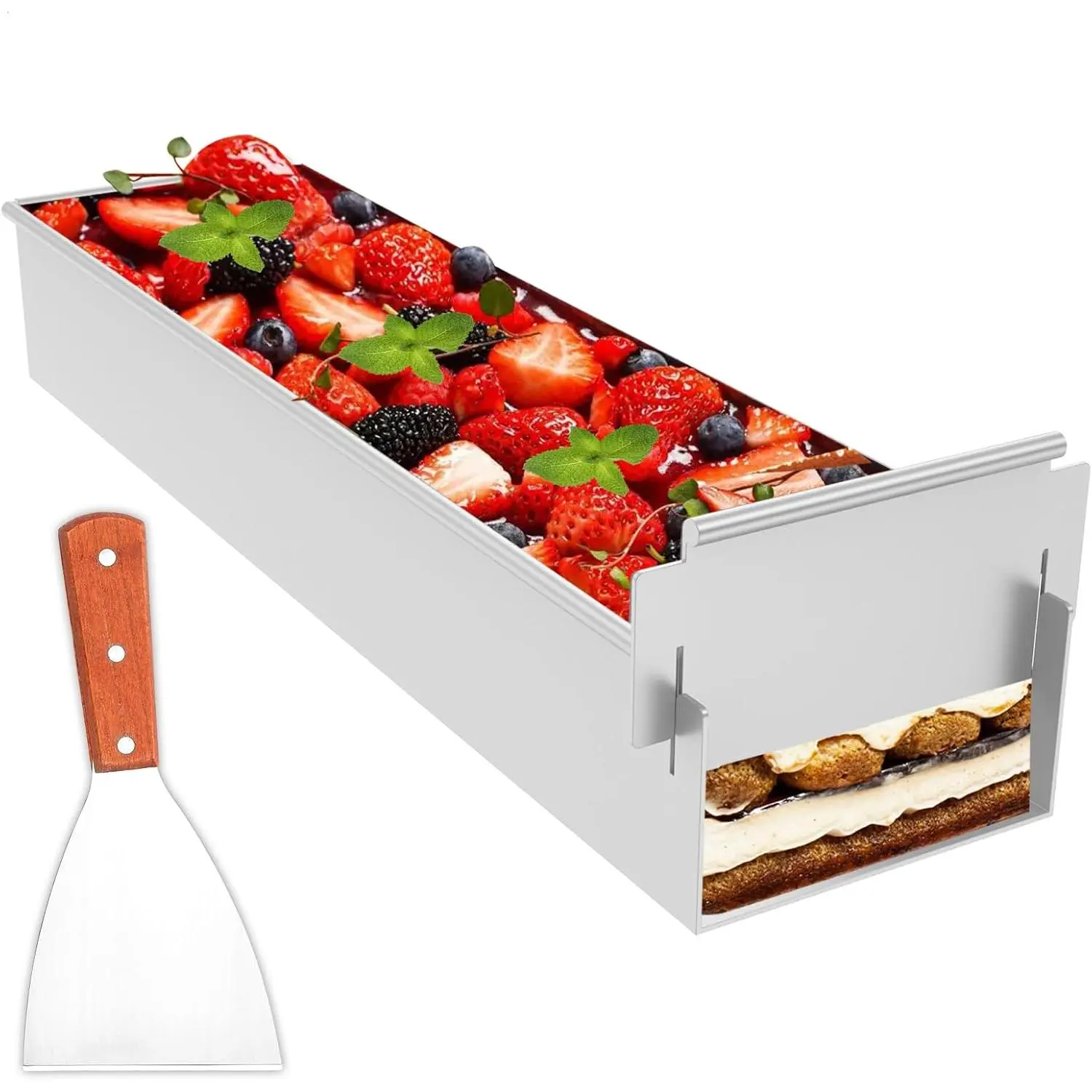 Tiramisu Pan Nonstick Rectangle Cake Mold-  Alloy Baking Pan with Detachable Frame and Spatula for Tiramisu Cheesecake Mousse Lasagna Cold Desserts