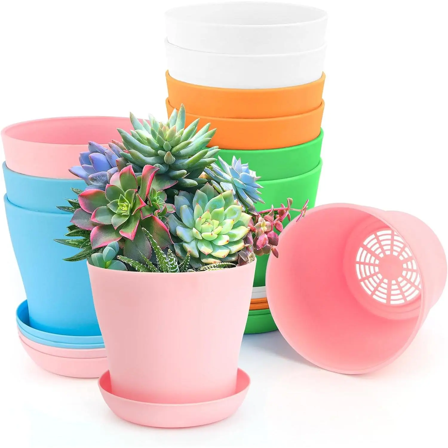 4 Inch  Pots 10 count Small Flower Pots For Indoor  Pots Succulent Pots Small  Pots With Drainage Planters For Indoor   Pots Plastic Pots For   Planter 5 Colors