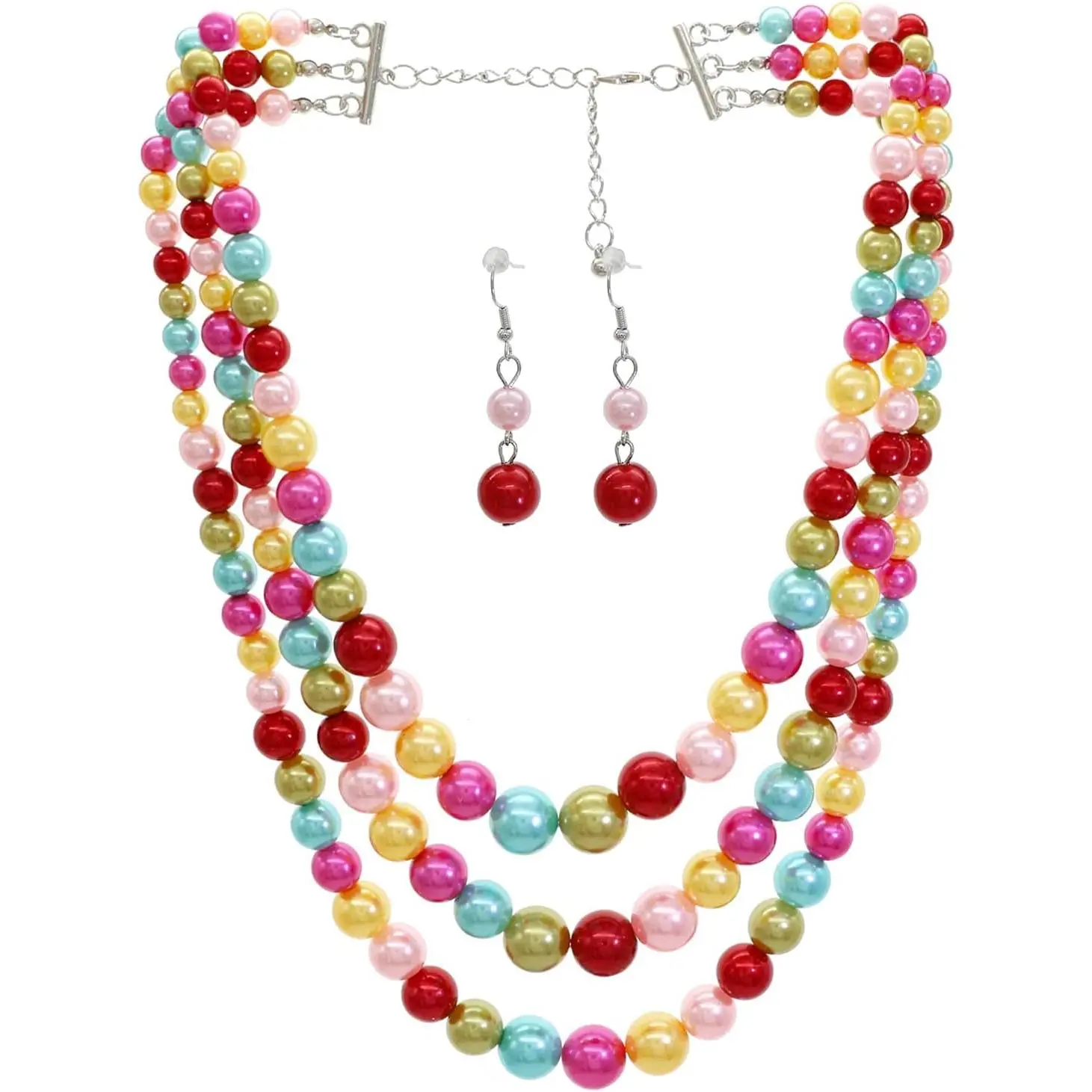 Chunky Faux Layered  Necklace for Women Multi Strand  Necklaces Bracelet Earrings 1920s Costume Jelry Set