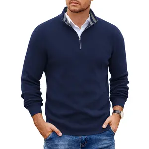 COOFANDY Mens Quarter Zip Pullover Slim Fit Lightweight Sweater Casual Mock Neck Knit Polo Sweater