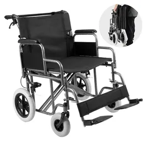 VEVOR Wheelchair, Aluminum Alloy Ultra - Lightweight Transport Chair for Adults, Foldable Cabin Wheelchair with Flip - Back Desk - Length Arms, Self - locking Brake, 15.75 - Inch Wide Seat, 220lbs LoadHoliday gifts