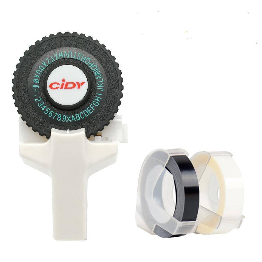 Mini Manual Printer C101 Label Embossing Tape Printer, Small Typewriter with 2 Rolls Ribbon, Handheld Stamping Machine for Notebooks, Portable