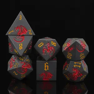 Solid Metal Dragon Dice Set Heavyweight Polyhedral Dice Ancient Bronze Flying Dragon DND Dice for Dungeons and Dragons RPG Game