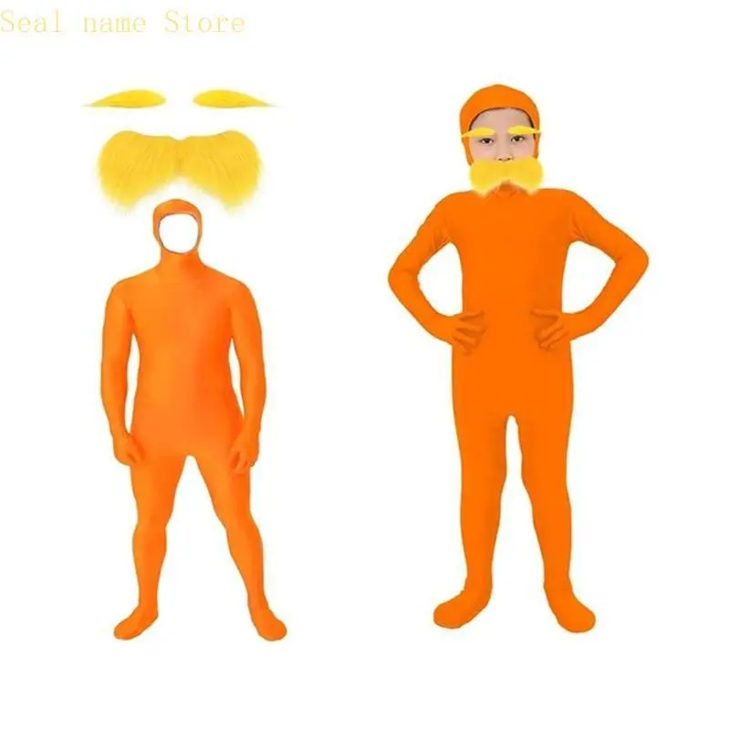 Tangerine Costume Accessories Yellow Eyebrow Fake Mustache Face Open Bodysuit Cosplay Halloween Costumes Adult Kids
