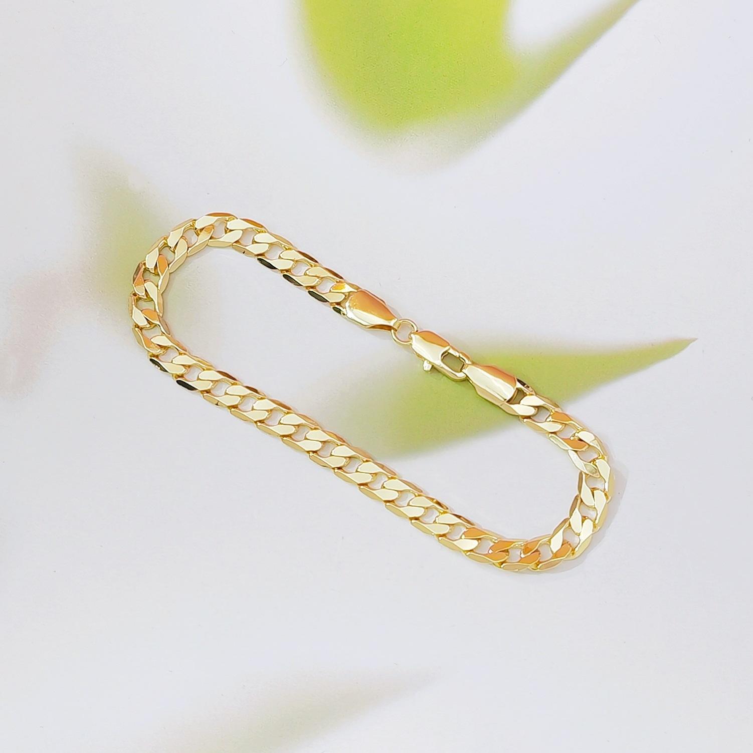 Cross-border hot-selling European and American fashion men and women couples chain chain bracelet, copper-plated 18k gold flat Cuban chain