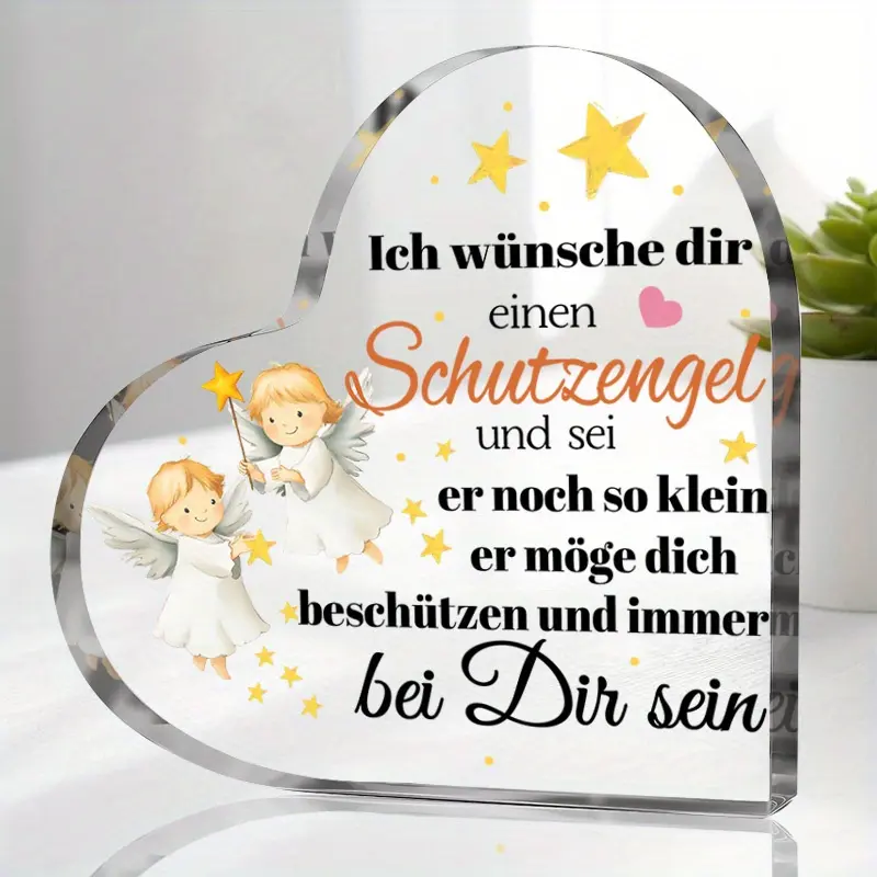 Heart-Shaped Acrylic Angel Plaque The Perfect Gift for Birthdays, Christmas, Holidays, and Home Decor  A Touching Keepsake That Conveys Warmth, Protection, and Companionship to Family and Friends; Ideal for First Holy Communion, Holiday Gifting, and Ce